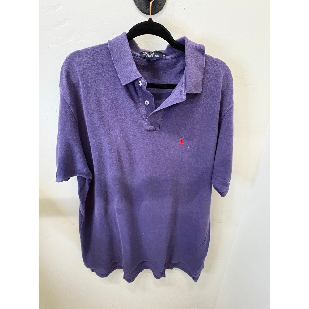 Vintage Polo Ralph Lauren Mens XL Purple Short Sleeve Pique Polo Shirt Red Pony